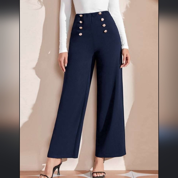 New Sailor Casual Wide Leg Pants with gold  front Buttons 👖 💙⛴️ - Picture 9 of 9